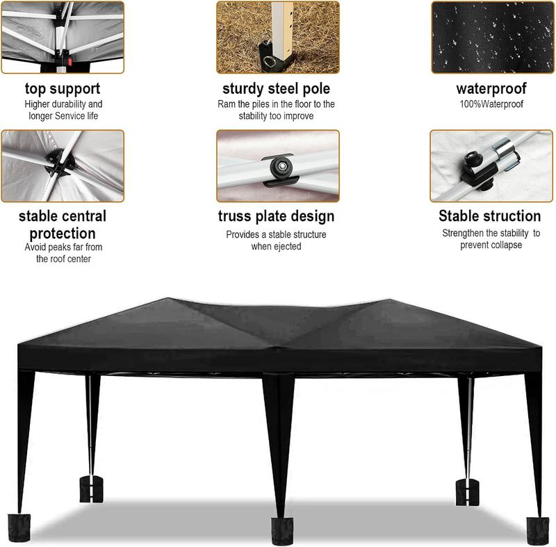 Ling Rong 10x20 Black Pop Up Canopy Outdoor Party Tent with 6 Sidewalls, Wedding Party Tent Outdoor Waterproof UV50 Canopy Event Shelter Tents for Parties, 6 pcs Weight Bag,Carry Bag
