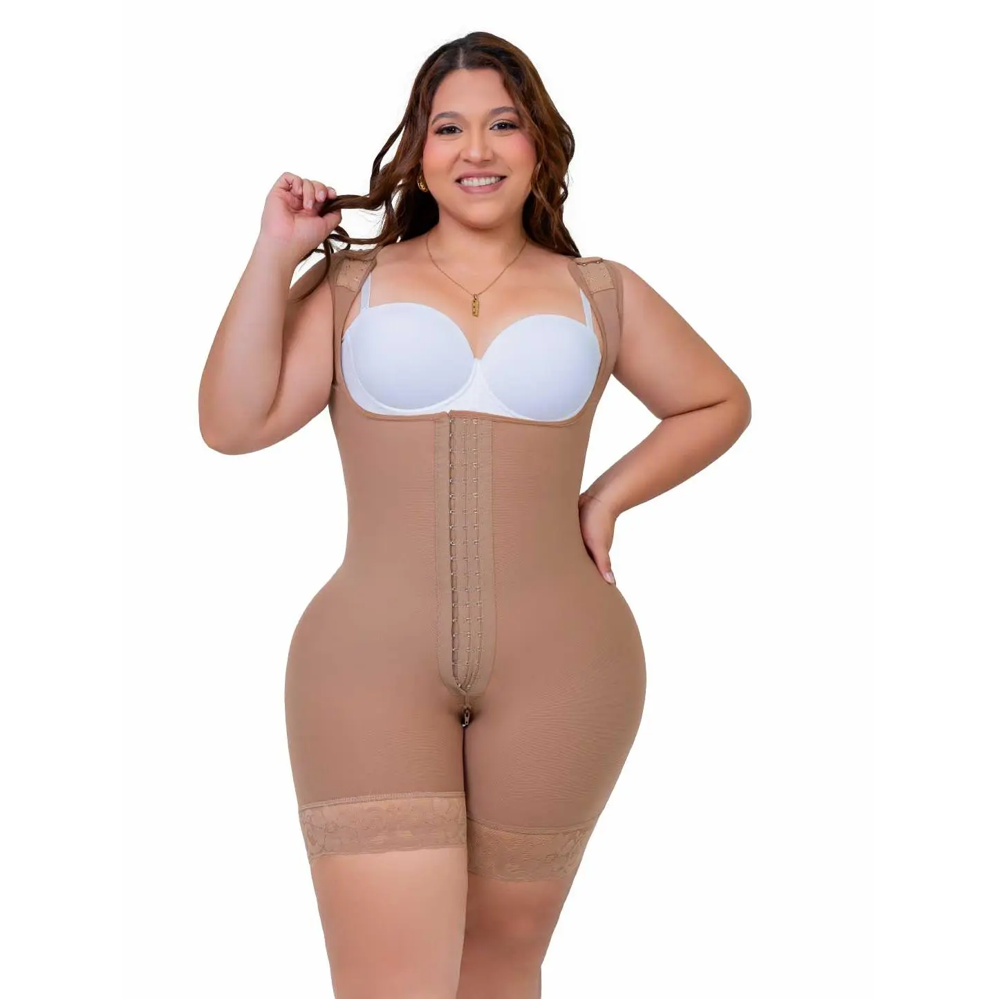 Stagmi SMI7131 La Diosa Women's Ultra-Invisible Mid-Thigh Shapewear - Progressive Compression, 6% Elastomer, Lightweight Belly Hiding Shapewear Bodysuit, Secure Flexible Fit, Extended Length Stays Smooth, Ergonomic Design