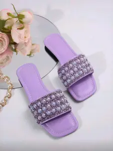 Women's Square Toe Rhinestone Sandals, Summer Breathable Soft Sole Slippers, Commuting Shopping Elegant Women's Shoes