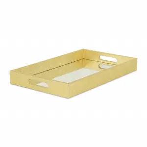 360 Stand 16 in. Rectangular Handmade Wooden Tray with Handles - Gold Synthetic Home Organizer for Home Supplies Storage