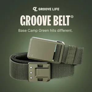 Groove Life Groove Belt Ultra - Base Camp Green | Comfortable, Lightweight, Durable, Adjustable Stretch Belt for Men, Magnetic Curved Polymer Buckle, Machine Washable