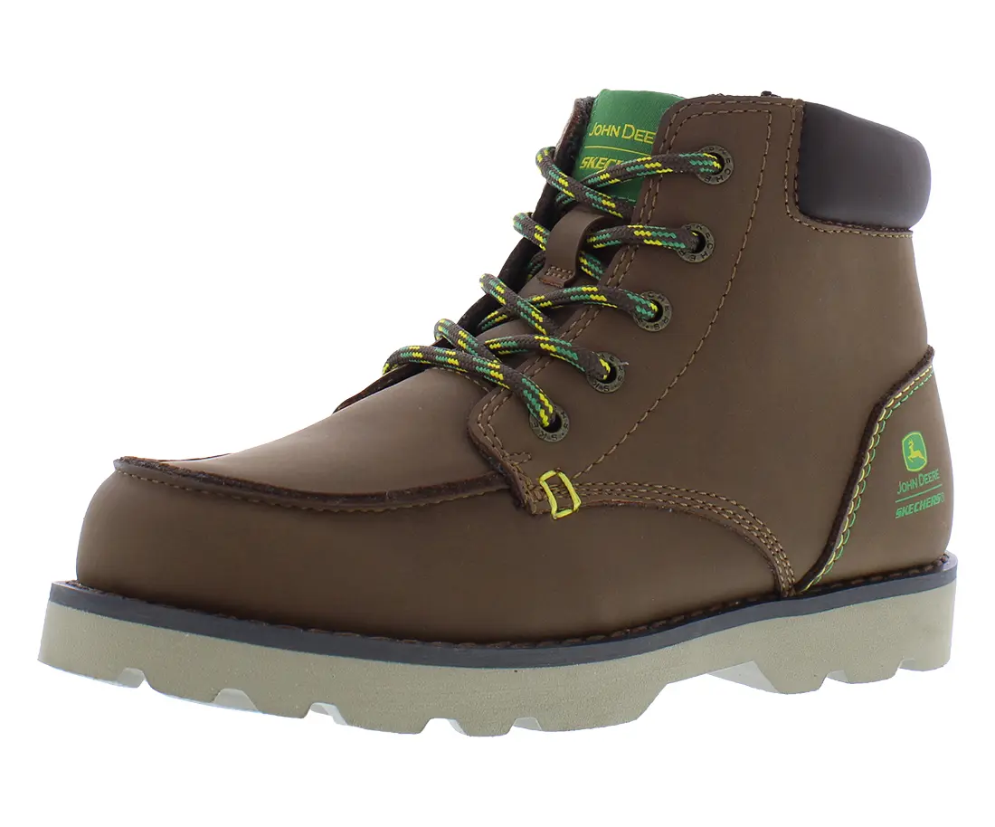 Skechers Bowland Rugged Round-Toe Solid Leather Ankle Boot, Male Kids' Outdoor Sports Trail Shoes, Kids Sizes