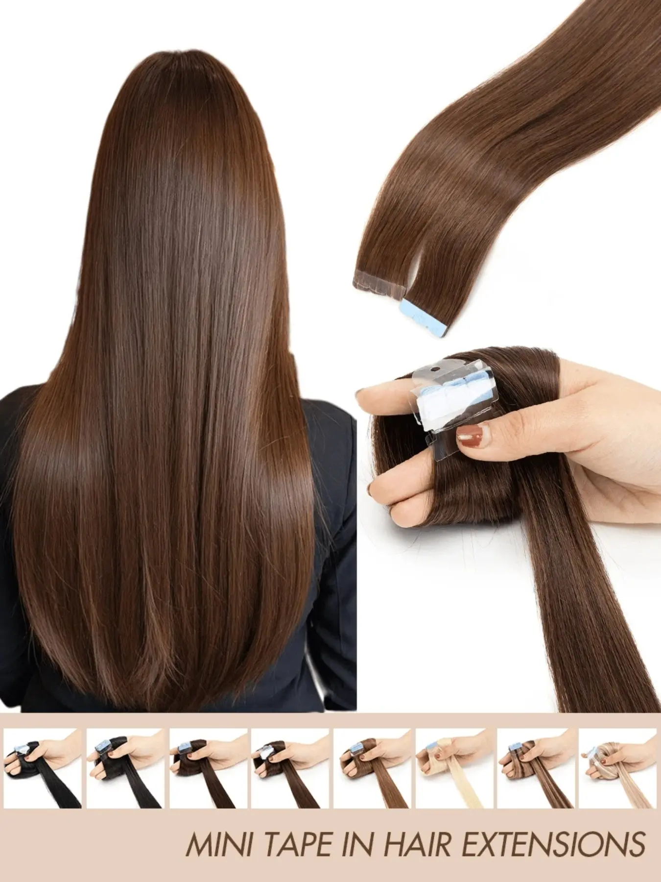 Mini Tape Hair Extensions, Real Human Hair, Natural Looking Hair, Invisible Dual-Sided Adhesive, Undetectable Hair Extensions, 10 Pieces, Platinum Highlights/Black/Brown/Blonde, 12-20 Inches, Easy Installation, Invisible Extension Hairpiece