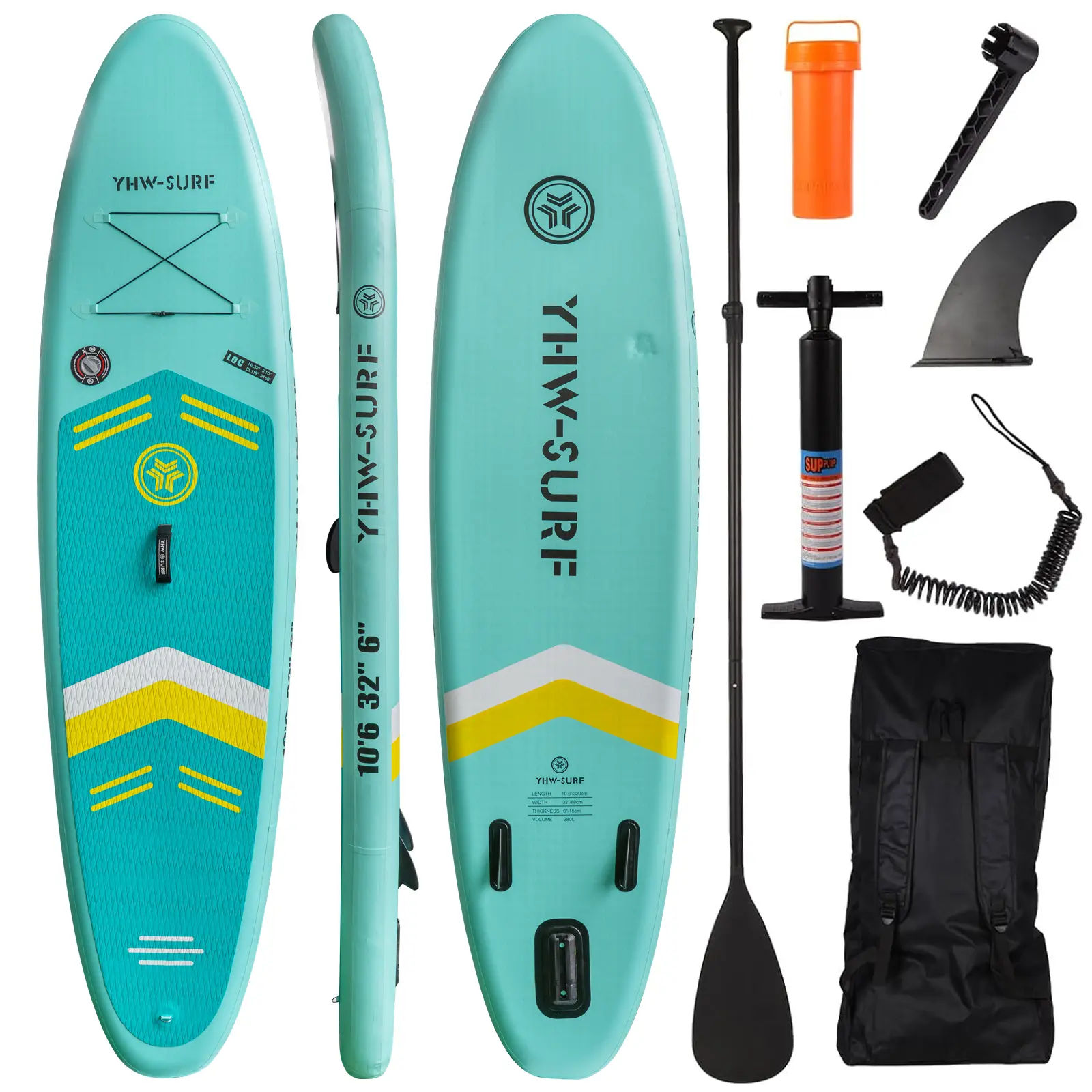 Lightweight Inflatable Stand Up Paddle Board with 280lbs, 10.6ft Durable Seal PVC Paddleboard, Anti-Slip EVA Pad & Safety Cargo Rope, Hand Pump, Leash, Fin, Waterproof Phone Case, Stable Inflatable Surf Board for Ocean River Pool Yoga Fishing