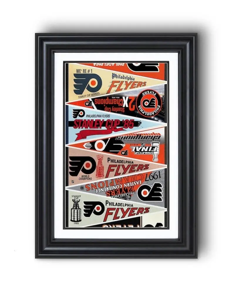 Philadelphia Flyers “Vintage Pennants and Stanley Cup Champions” Collection Print – Classic Hockey Wall Art