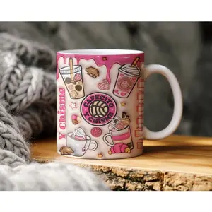 3D Cafecito y Chisme Inflated Mug Wrap 3D Pan Dulce Mug Sublimation Mexican Gifts Puffy Coffee Mug Conchas Mexicanas 