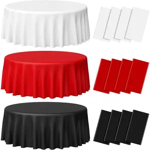 12 count Red Black White Plastic Tablecloths Bulk,84 Inch Disposable Round Party Table Cloth  Table Cover for Birthday Wedding Anniversary Graduation Party Decorations Supplies