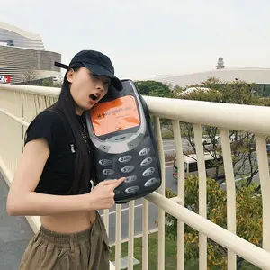 New Niche Large-Capacity Creative Backpack for Women & Men Fashionable Mobile Phone Printed Schoolbag Waterproof PU Texture Polyester Fiber Zipper Closure Stylish Daypacks