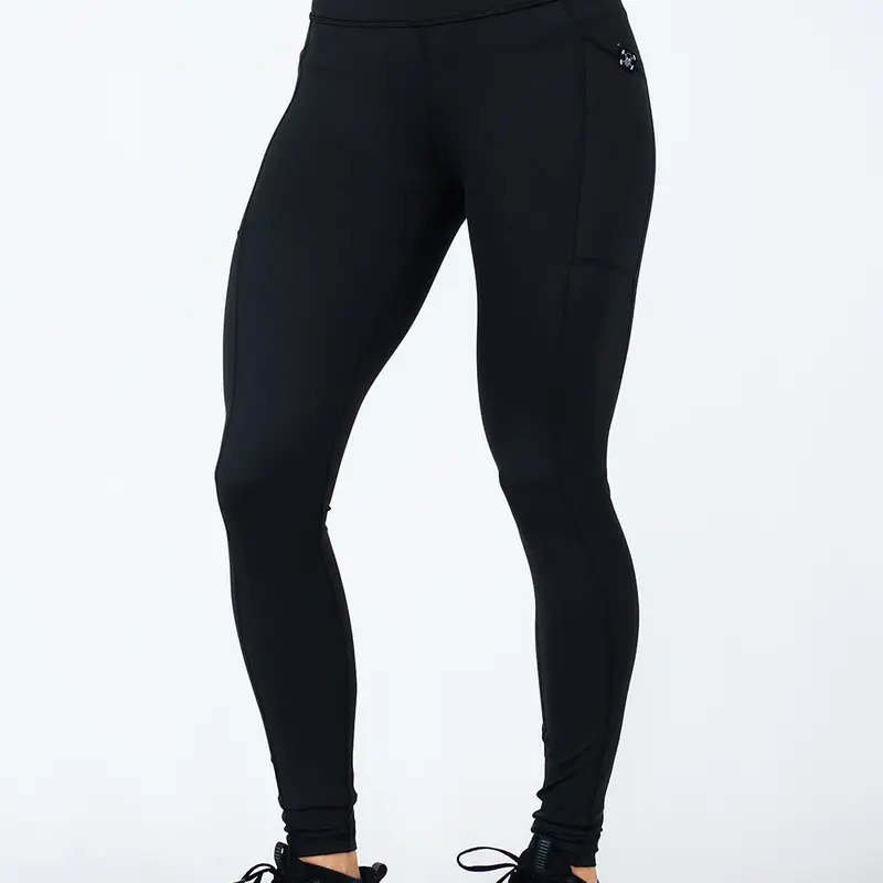 CVG Women's Fitted High Waist Black Leggings - Polyester-Spandex Fabric, Elastic Waistband, Traditional Design, Pockets, Athleisure Workout Bottoms