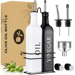 Oil and Vinegar Dispenser Set - 17oz/500ml, Extra Thick Glass, Leak-Proof, Olive Oil Dispenser Bottle for Kitchen (White Black)