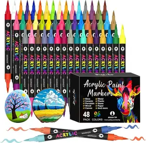 Unleash Your Inner Artist! Dual Tip Acrylic Paint Pens (48/72/96 Color) for Rocks, Wood, Glass & More – Perfect for DIY Crafts, Custom Gifts & Colorful Holiday Creations,Art Supplies Kit And School Supplies