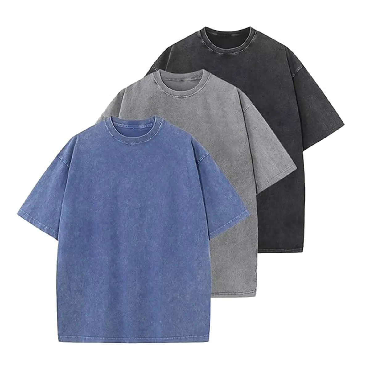 Holafish Men's 3-Pack Vintage Distressed Crew Neck Cotton T-Shirts, Baggy Unisex Streetwear Tops for Sports, Gym