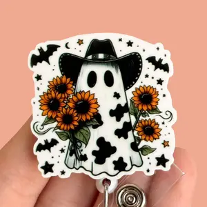 Glitter My Badge Halloween western ghost badge reel for nurse and hospital workers. Badge clip Badge pull - Retractable swivel clip with a 360 rotation. Great gift for coworker.