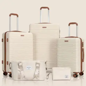 Hard Shell ABS 5 Piece Luggage Set 20 24 28 Inch Plus Travel Bag Wash Bag TSA Lockable Carry On Luggage with Smooth Multifunctional Design & Scratch Resistance