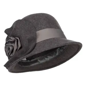 Women's Flower Satin Band Wool Cloche
