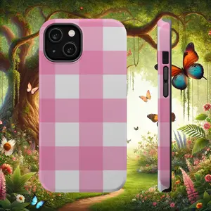 Chic Pink Checkered Magnetic iPhone Tough Case - Durable Polycarbonate with Inner TPU Lining, Flexible Design, Compatible with MagSafe Accessories tik tok
