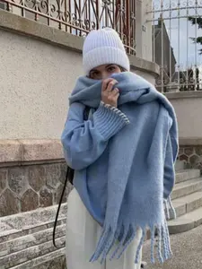 Elegant Winter Scarf for Women, sky blue Scarf with Tassels - Soft, Thick, and Warm, Windproof Scarf shawl, Multifunctional for Daily Wear, Suitable as a Christmas Gift, Muslim Hijab
