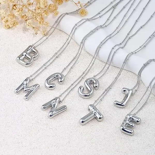 YSTT Letter Necklace Balloon Initial Necklaces for Women Girls Dainty Alphabet Pendant Puffy Name Personalized Jewelry Gift Fashion Personality Jewe