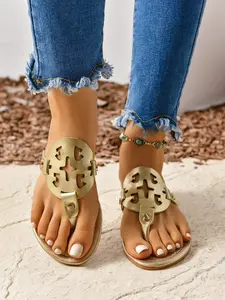 Women's Fashion Solid Color Sandals, Comfortable Flat Casual Shoes, Lightweight Breathable Daily Wear, Bohemian Style Slip-Ons