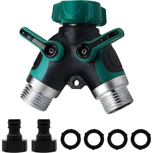 Water Splitter 2 Way Garden Y Hose Connector Metal Body Water Faucet Splitter High Flow Spigot Faucet Bib Adapter Green Outdoor Gardening Hoses