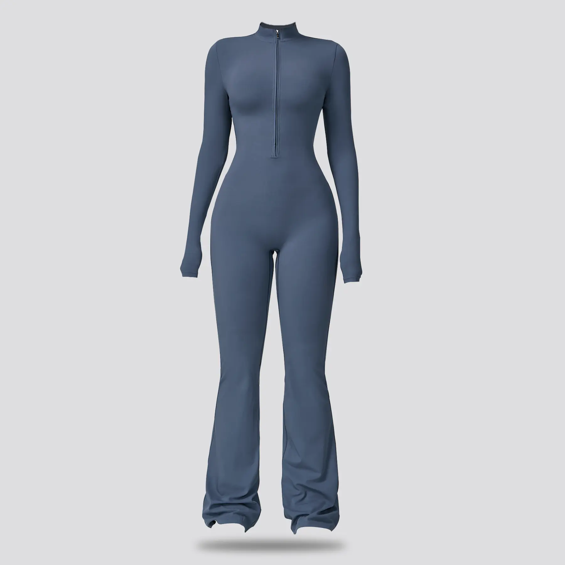 Women's Long Sleeve Flared Sports Jumpsuit - Zipper Jumpsuit, Wide Leg Bodysuit, Sexy One-Piece Yoga Jumpsuit, Fitness Activewear for the Gym, Pilates, Casual or Street Wear, Tennis Skirt with Shorts and Tie-Front Activewear