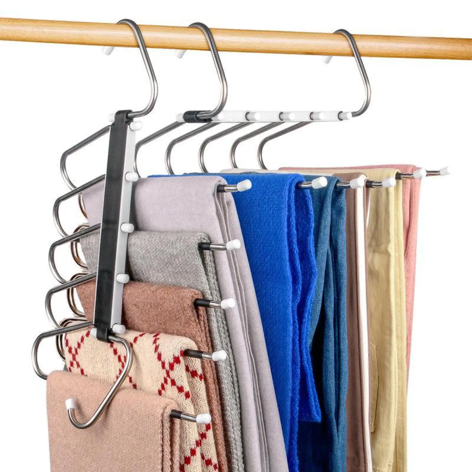 Pants Hangers Space Saving Clothes Hanging 5 Layers, Non Slip Clothes Hangers For Closet Organizers and Storage Home Organization|