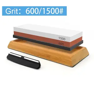 Professional 2-In-1 Sharpening Stones Set, Dual-Sided Whetstone & Water Stone, Bamboo Base, Angled Guide for Precision Edge Care