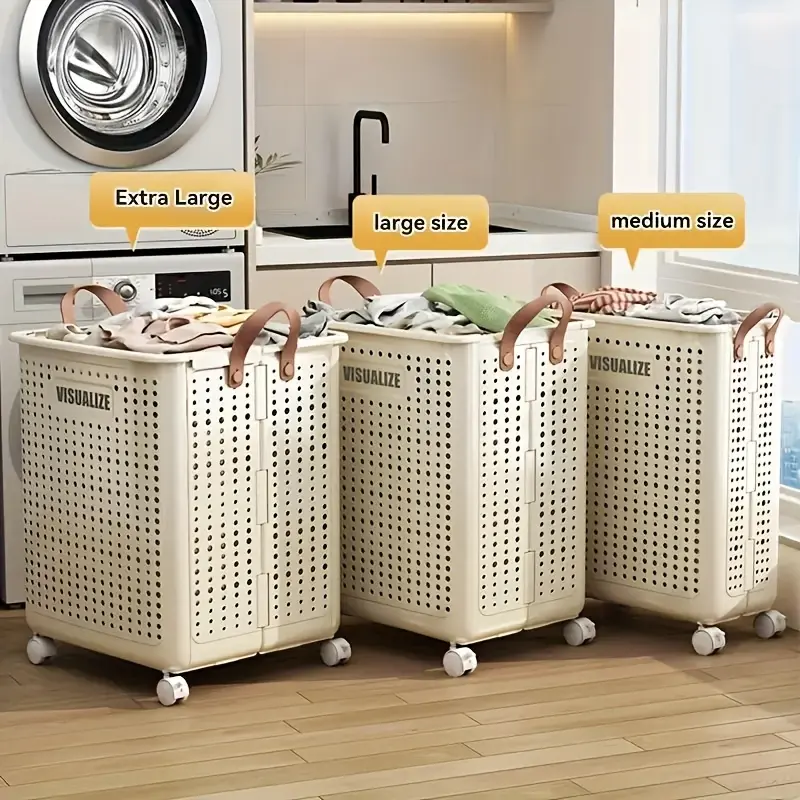 Large PP Plastic Rectangular Wheeled Laundry Hamper with Lid, Handles, Multi-Size (XL, Medium Size), High-Capacity Home Organizer for Personal Care Supplies - 18 Months+ Laundry Tool Accessory, Wheeled Laundry Basket