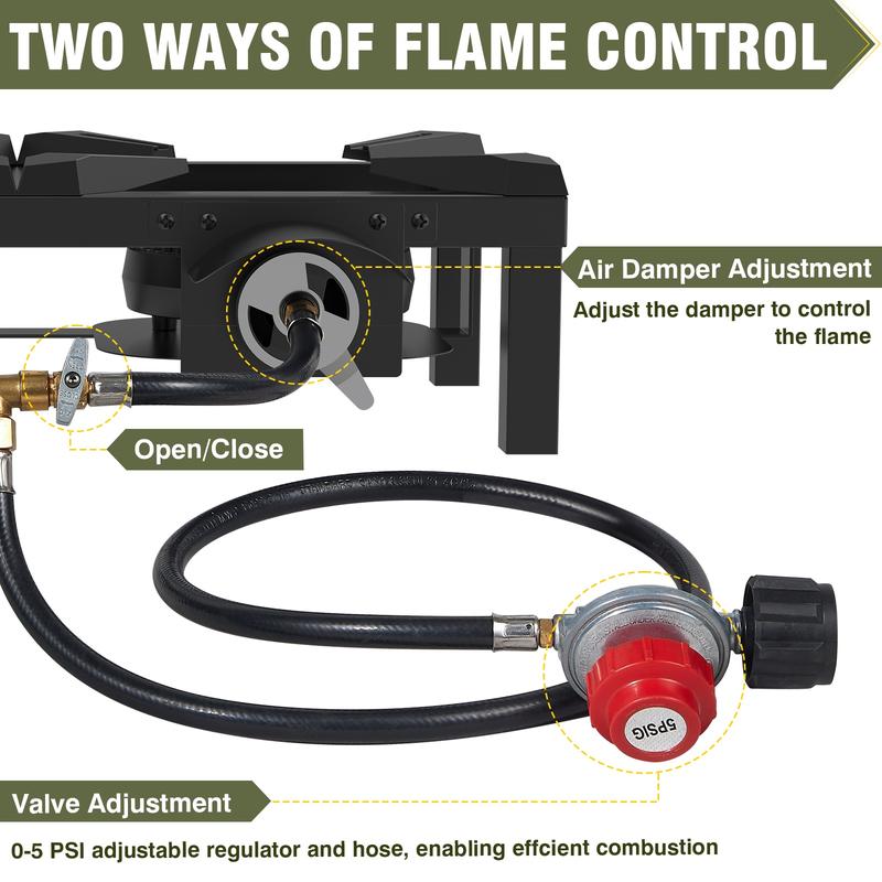 Bestfire High Pressure Double Propane Burner - Propane Camping Stove with Independent Control Valves & 5PSI Hose  – Outdoor Cooker for Camping, Tailgating, Seafood Boil
