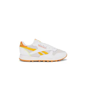 Reebok Classic Leather Sneaker in White, Sunbaked Clay & Electric Amber