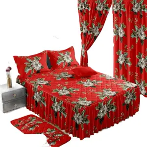 9 pcs King Size Bedspread with Floral Design and Matching Rug Set for Cozy Bedroom Decor