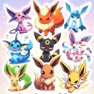 Eeveelutions Vinyl Peeker Sticker, Sylveon, Vaporeon, Jolteon, Flareon, Espeon, Umbreon, Full Set Cute Stickers for Laptop, Water Bottle, Planner