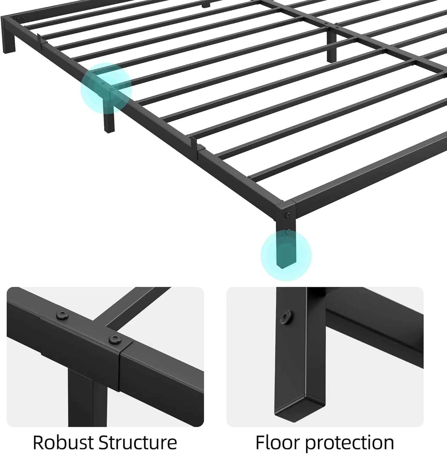 Queen Size Sturdy Iron Bed Frame - 6-in Low Profile Mattress Foundation, 900lb Capacity, Metal Slat Support, Robust Structure, Silent Design for Quiet Sleep, No-Box-Spring-Needed, Floor Protection, Scratch Resistant, Assembly Required
