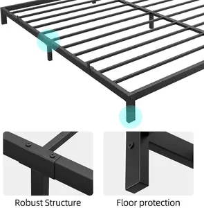 6-in Low Sturdy Platform Bed for Queen, Metal Slat Support Mattress Foundation (No Box Spring Needed), Noiseless, Robust Structure, Floor Protection