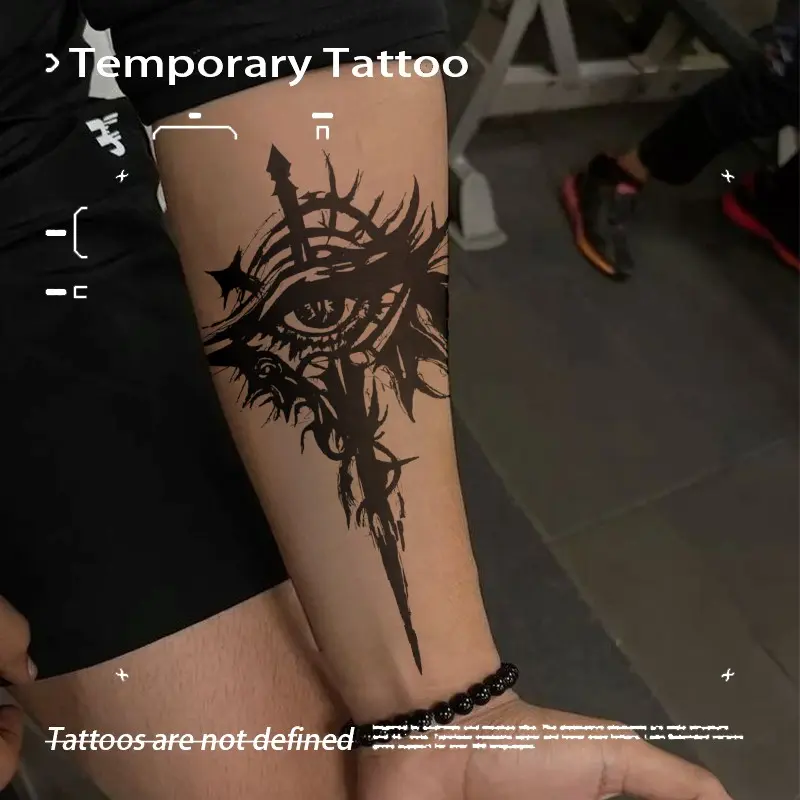 Dark All-Seeing Eye Sword Herbal Juice Temporary Tattoo Semi-Permanent Waterproof Long-Lasting Cool Fake Tattoo Stickers for Arms Men Women Ephemeral Tattoos Body Fake Tattoos