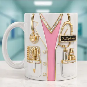 Personalized Nurse Scrubs Mug 2D Printed 3D Effect Custom Name Coffee Cup Medical Scrubs Design for Nurses Doctors, Graduation Doctor’s Day Appreciation Gift Idea Coffee mugs, ceramic mugs, custom mugs, personalized mugs, printed mugs, gift mugs