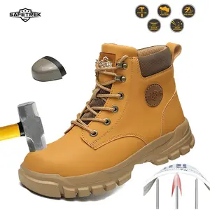 SAFETREK Steel Toe Shoes Men Anti-smash Anti-puncture Indestructible Soles Protective BootsFathersdaygift Boy non slip work shoes