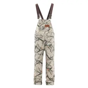 American retro branch and leaf camouflage overalls for men and women, loose wide-leg straight casual one-piece overalls Cotton Menswear Pocket Fitted Knitted Mid Stylish Pants