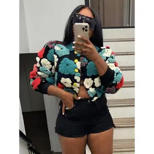 1-piece women's floral jacquard button front jacket, casual long sleeved round neck daily jacket, women's clothing, 80s fashion, women's jacket, women's clothing, adjustable daily, jacket