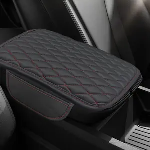 Center Console Cover,  Armrest Cover Cushion, Leather Support Pad with 2 Storage Bags, Universal Interior Decorative Accessory for  , SUVs, , RVs (Red)