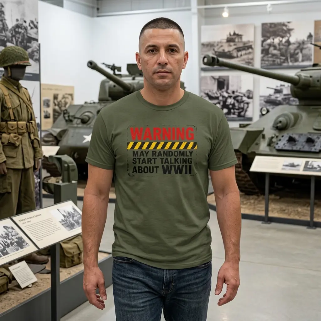 Warning May Randomly Start Talking About WWII History Buff T-Shirt S-5XL