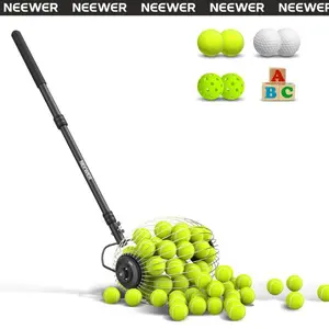 NEEWER TB01S Tennis Ball Collector Roller, Portable Tennis Ball Picker Upper with Basket for Court Training, Lightweight Tennis Ball Retriever for Practice & Coaching