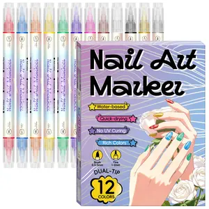 12/24 Dual-Ended Nail Art Markers, Cotton Core Acrylic Pens, Vibrant Colors, Bold Strokes, Smooth, Abstract Lines, Floral Patterns, DIY Manicure Tools
