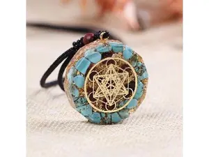 Emf Protection Orgone Metatron Cube Merkaba Pendant Necklace,Om Crystals Stones Orgonite Pendants,Orgonite Chakra Necklace(Blue,Chain Adjustable)