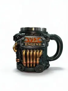 New V12 Engine 3D Mug Stainless Steel Realistic Motor Block Design Premium Resin Collector-Style Car Lover GiftCool Father's Day Garage Desk Unique AutomotiveDrinkware