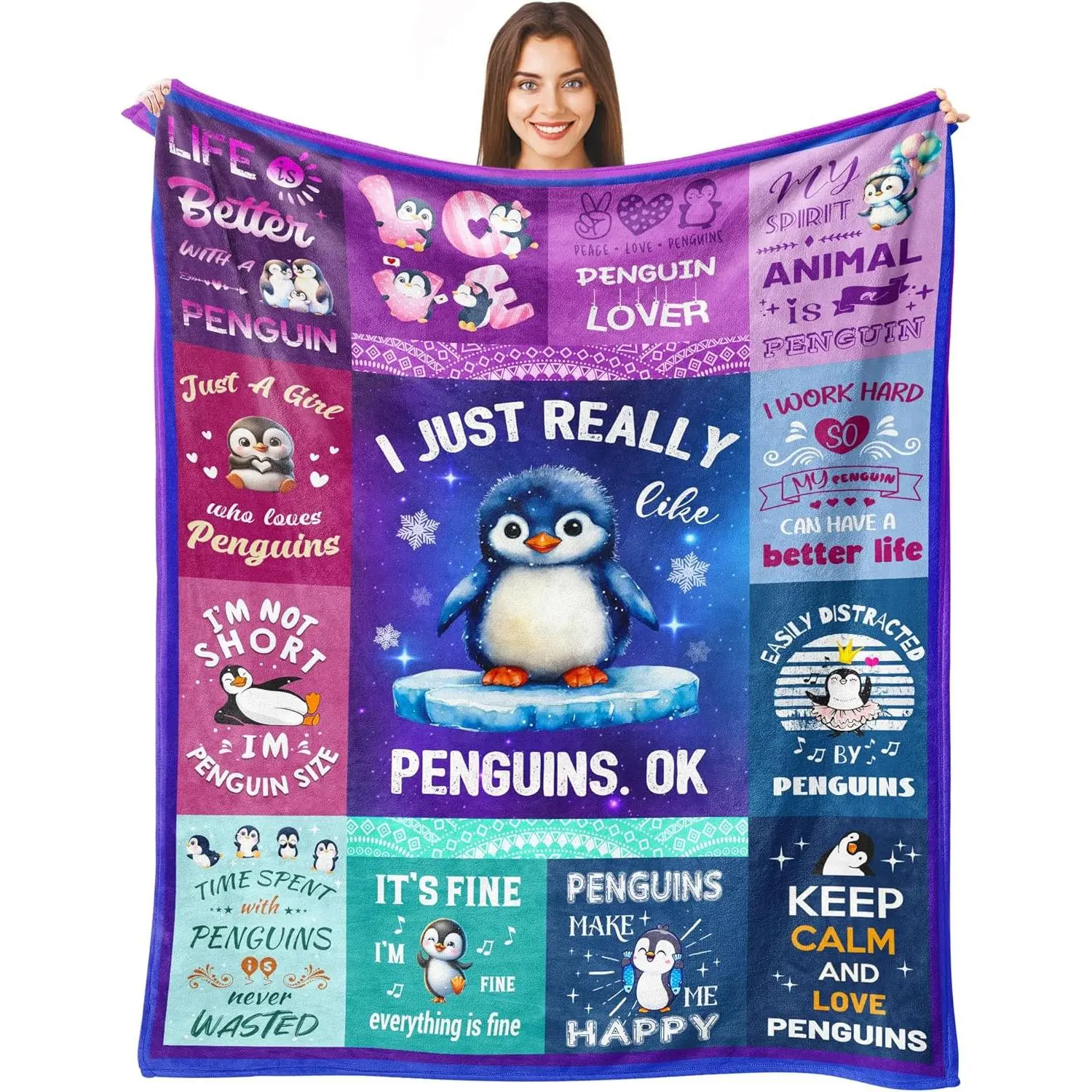 Penguin Lovers Throw Blanket, Penguin Gifts for Women & Girls - 50" X 40" Loves Decor for Adults & Kids