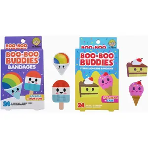 2-Pack Boo Boo Buddies™ Bandages 48 Ct | Fun Ice Cream & Snowcone + Ice Cream & Cake Shapes | Waterproof, Latex-Free, First Aid for Kids & Sensitive Skin