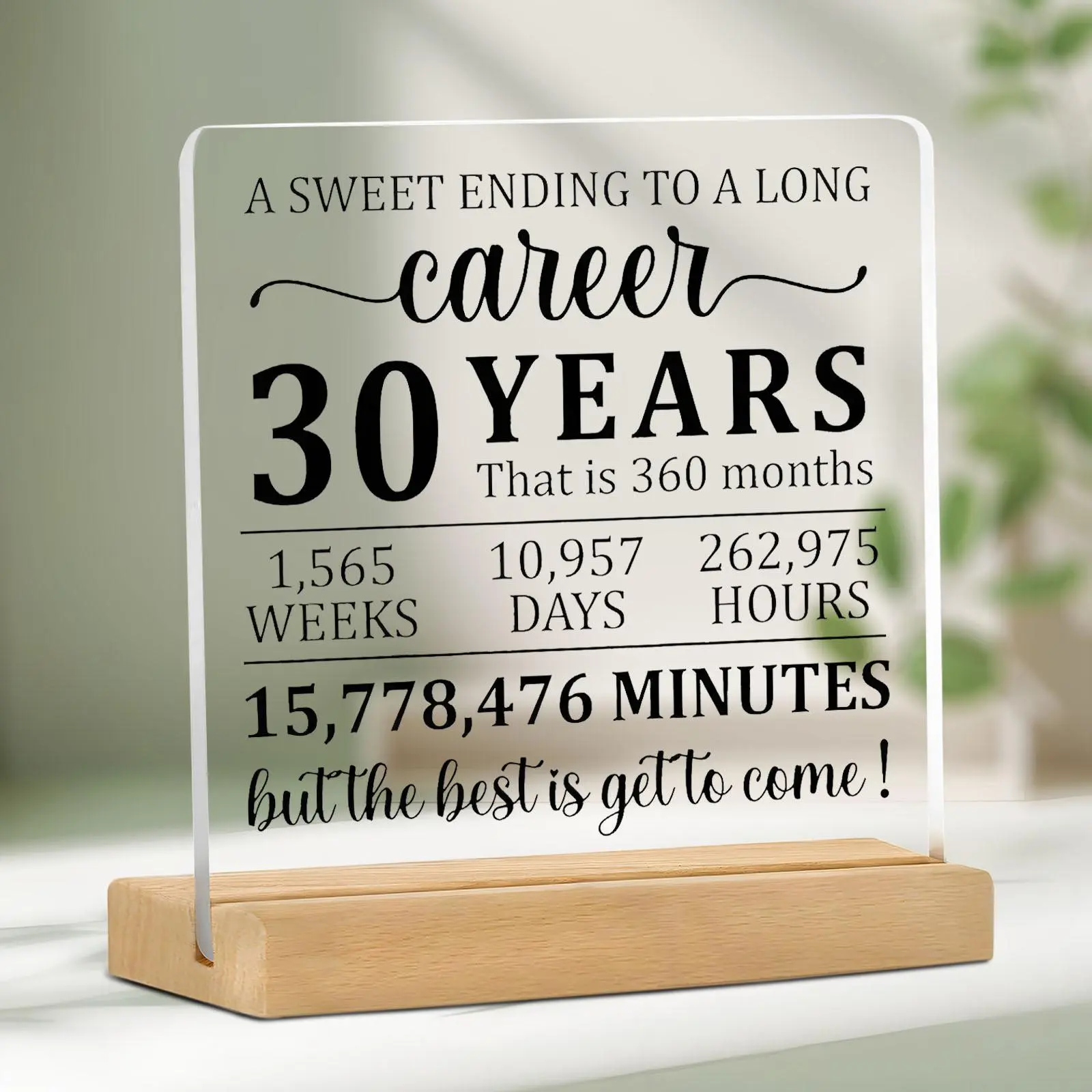30 Year Retirement Sign, Acrylic Desk Plaque with Wooden Stand, Thoughtful Retirement Gift for Him and Her, Perfect for Home Office Decor