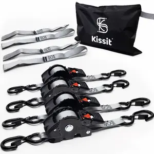 KISSIT Retractable Ratchet Tiedown Straps - 1209lb Max Break Strength - Includes 2 1" x 10 Tie Downs