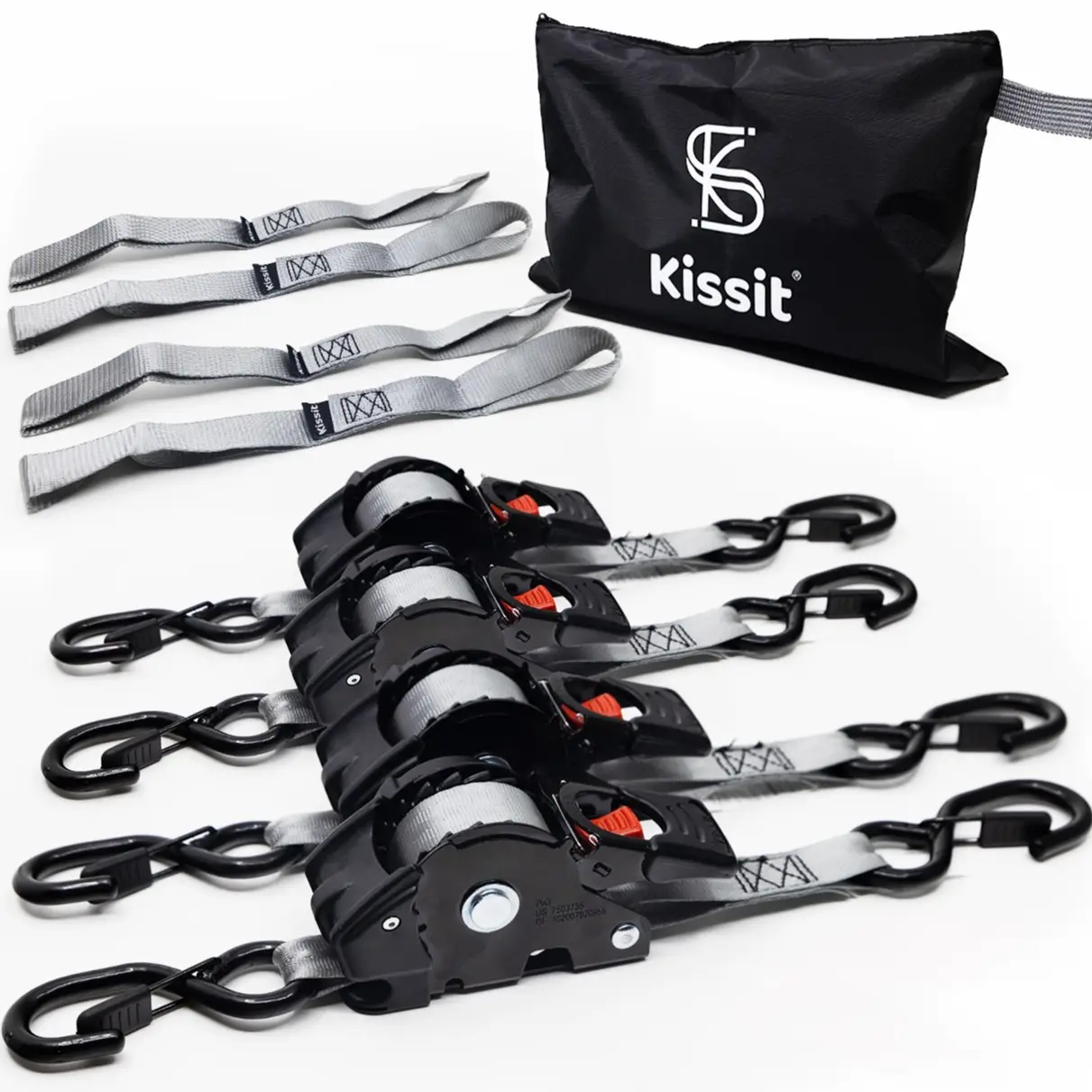 KISSIT Retractable Ratchet Tiedown Straps - 1209lb Max Break Strength - Includes 2 1" x 10 Tie Downs